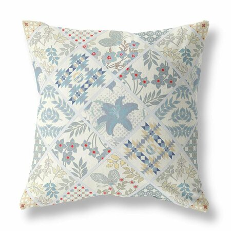 HOMEROOTS 20 in. Patch Indoor & Outdoor Throw Pillow White & Light Blue 413966